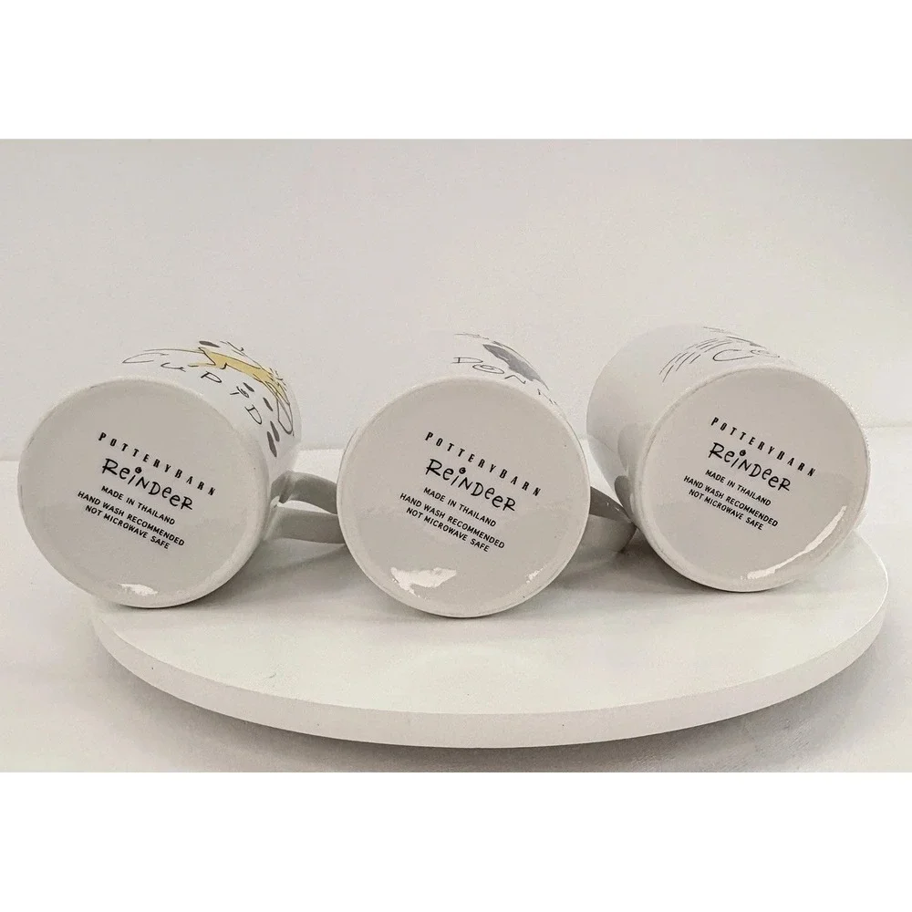 Pottery Barn Reindeer Mugs Christmas - Comet, Cupid &‎ Donner Coffee Tea Cup